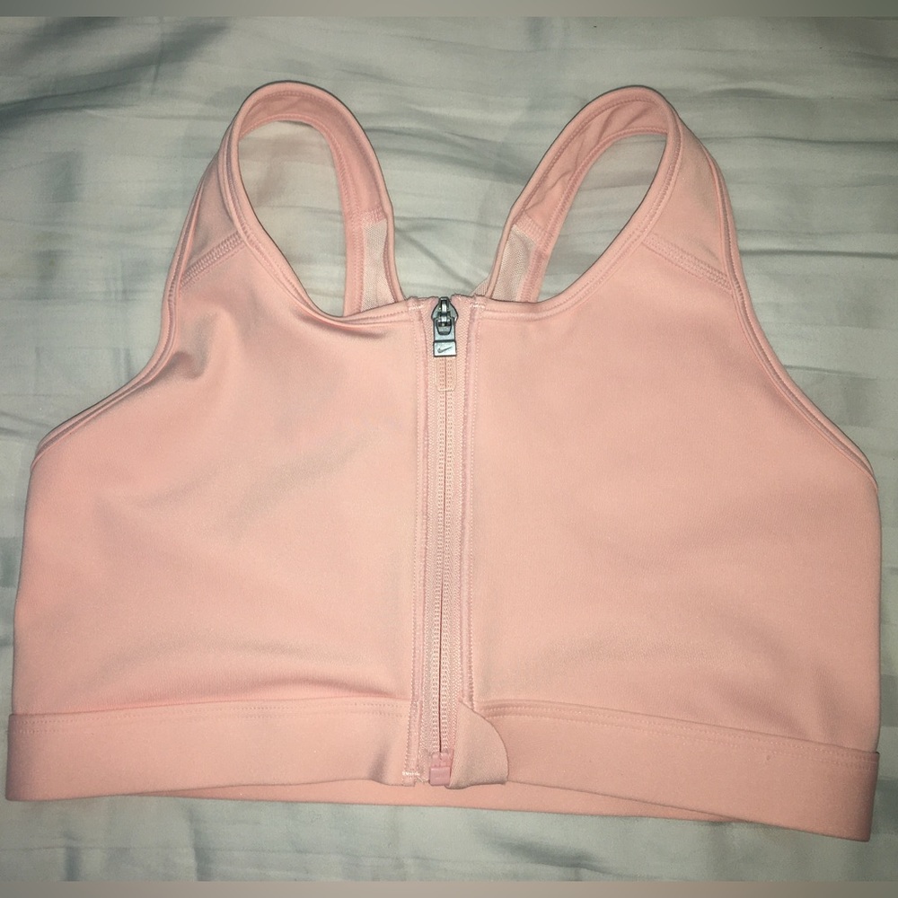 Nike Dri Fit Light Pink Medium Zippered Racerback Sports Bra.